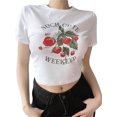 thumbnail image 2 of Camiseta corta de manga corta para mujer VISgogo, camiseta de cuello redondo con estampado de letras de fresa, camisetas cortas informales de estilo Simple VISgogo  moda, 2 of 9