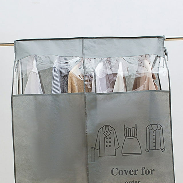 Clothes Dust Cover Nonwoven Dust Prevention Waterproof Transparent Window Design Hanging Garment Protectors Grey