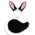 thumbnail image 2 of Conjunto de orejas y cola de conejo, diadema de orejas de conejo de peluche para recuerdos de fiesta y accesorios de fotos. Negro, 2 of 9