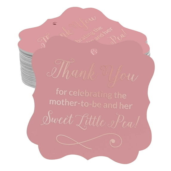 Inkdotpot Pack Of 50 Thank You For Celebrating The Mother To Be Baby Shower Paper Tags DIY Craft Bracket Shape Real Rose Gold Foil Hang Tags