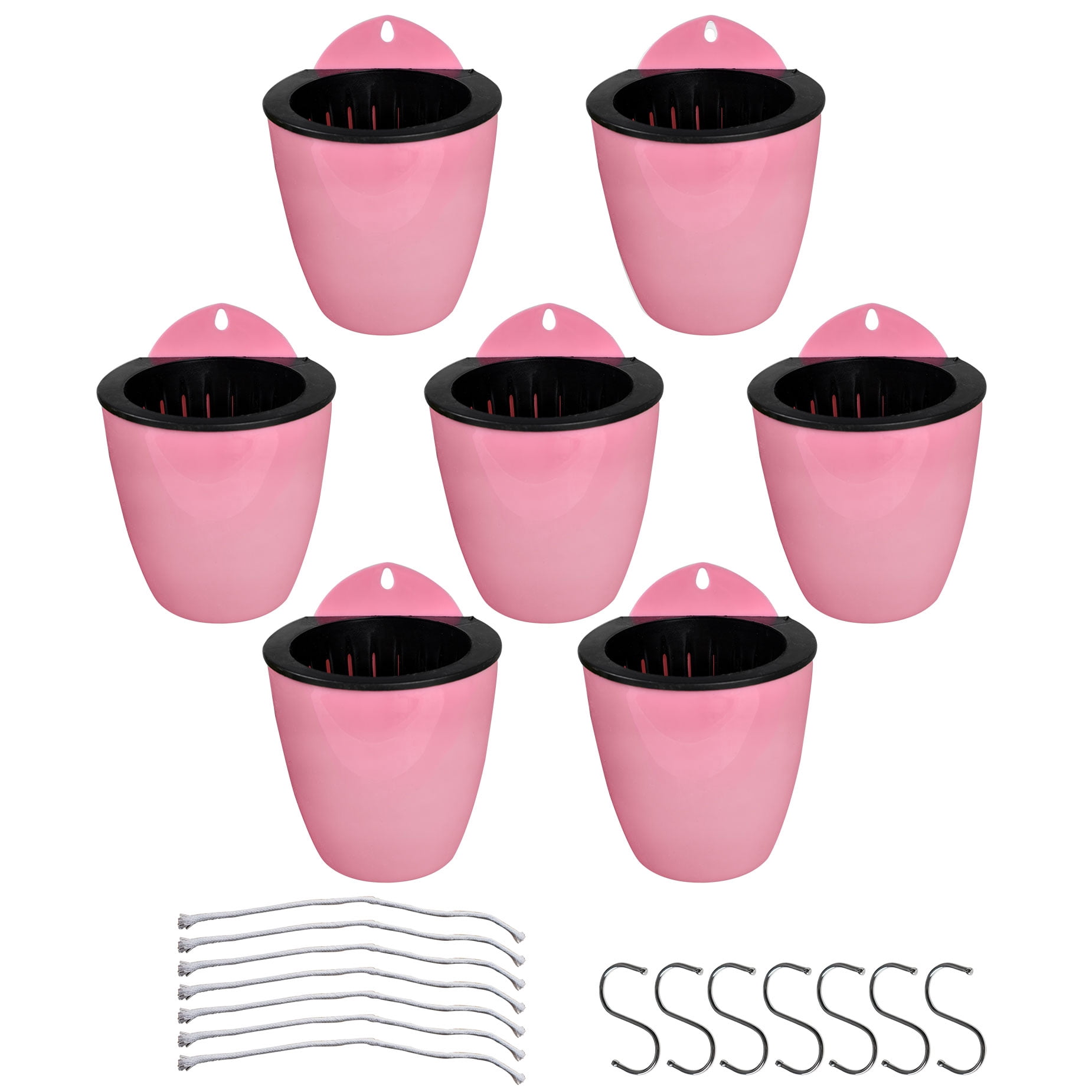 waltyotur 7Pack Self-watering Plant Flower Pot Wall Hanging Plastic Planters with Hooks