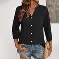 thumbnail image 5 of Endives Women's Linen Shirt 3/4 Sleeve Shirt Fashion Casual Solid Color Shirts Button Down Shirts For Women Spring Summer Black, 5 of 6