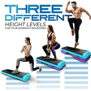 Yes4All Adjustable Aerobic Step Platform, 40 in x 16 in with 4 Risers, Teal, Black and Purple