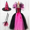 thumbnail image 2 of Vestido largo de bruja para niñas y niños para Halloween, regalo, tocado, vestido de malla de rendimiento, vestido de princesa para festival de fantasmas, 2 of 6
