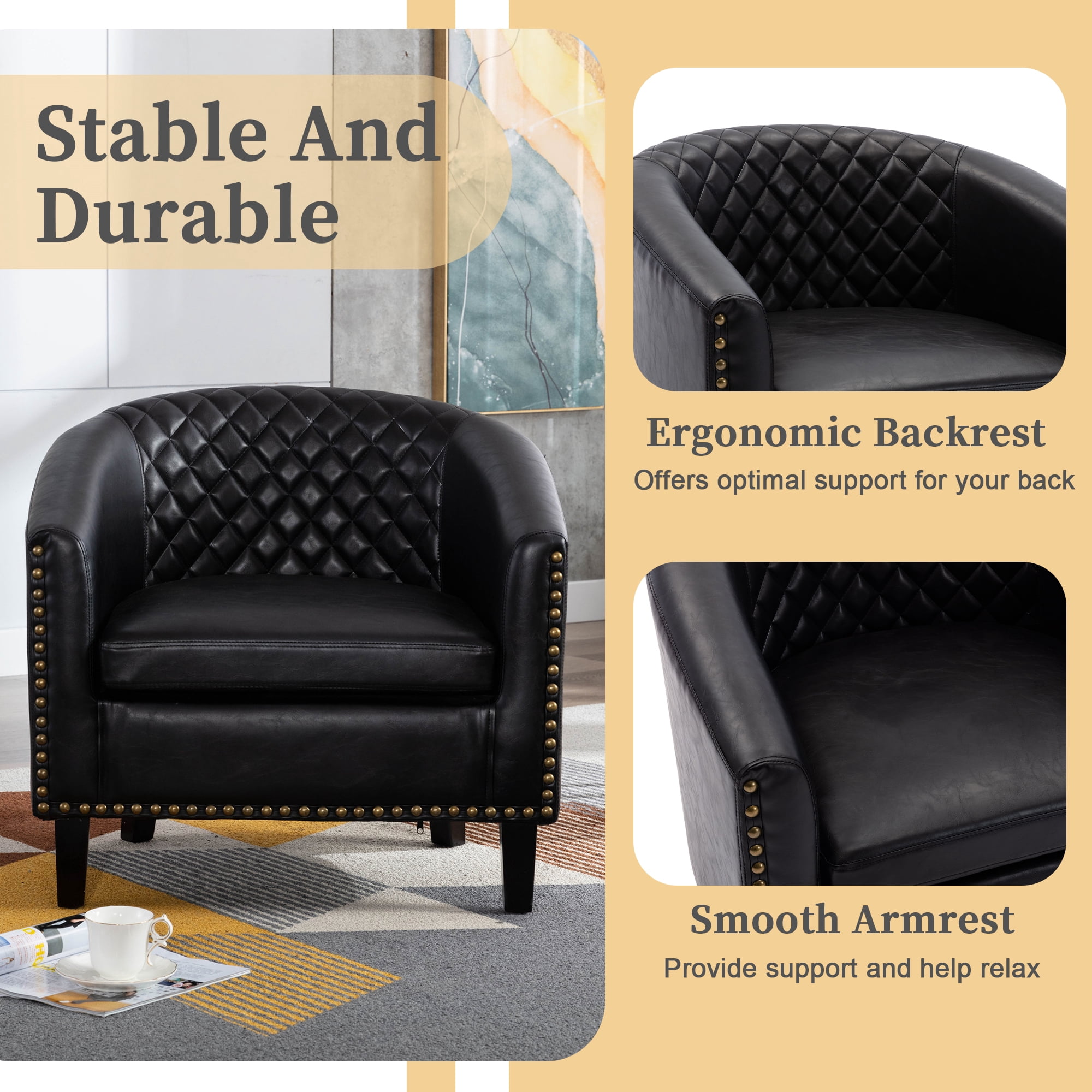 MOONMISS Barrel Accent Chair Club Armchairs(Set of 2),Comfy chairs for Living Room,Bedroom,Black
