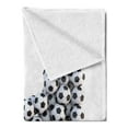 thumbnail image 2 of Letter H Soft Flannel Fleece Blanket, Soccer Balls Arrangement Game Day Theme Abstract Composition with Uppercase H, Cozy Plush for Indoor and Outdoor Use, 50" x 60", Black and White, by Ambesonne, 2 of 5