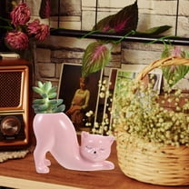Masteelf Pink Ceramic Cat Planter for Succulents and Small Plants Cartoon Design for Storage 3.5