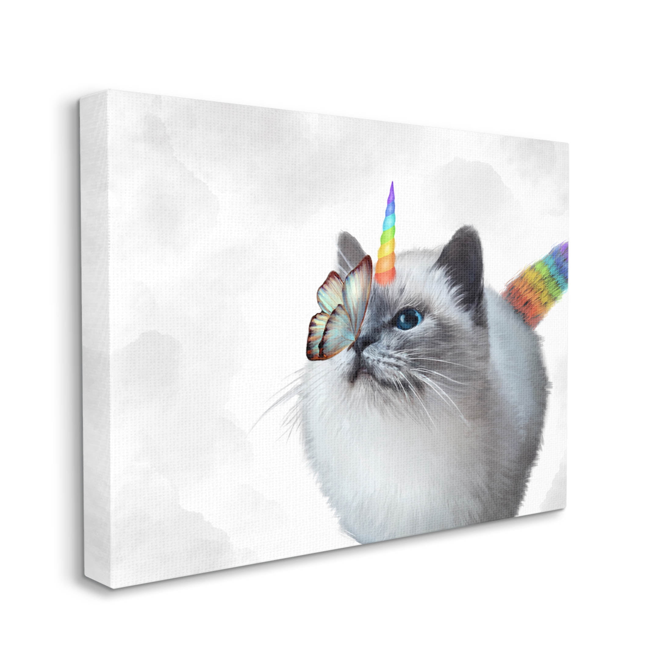 Rainbow Unicorn Kitten Butterfly Animals & Insects Graphic Art Gallery Wrapped Canvas Print Wall Art