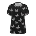 thumbnail image 4 of VgaVtl T-Shirt Women V-Neck Short Sleeve Plus Size Tops Women Leisure Active Fit Retro Layering Butterfly Print Tops,Black XXL, 4 of 4