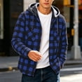 thumbnail image 2 of Bysome Men Hoodies Plaid Print Long Sleeve Hooded Tees Autumn Thermal Men Hoodie Size L Blue, 2 of 8