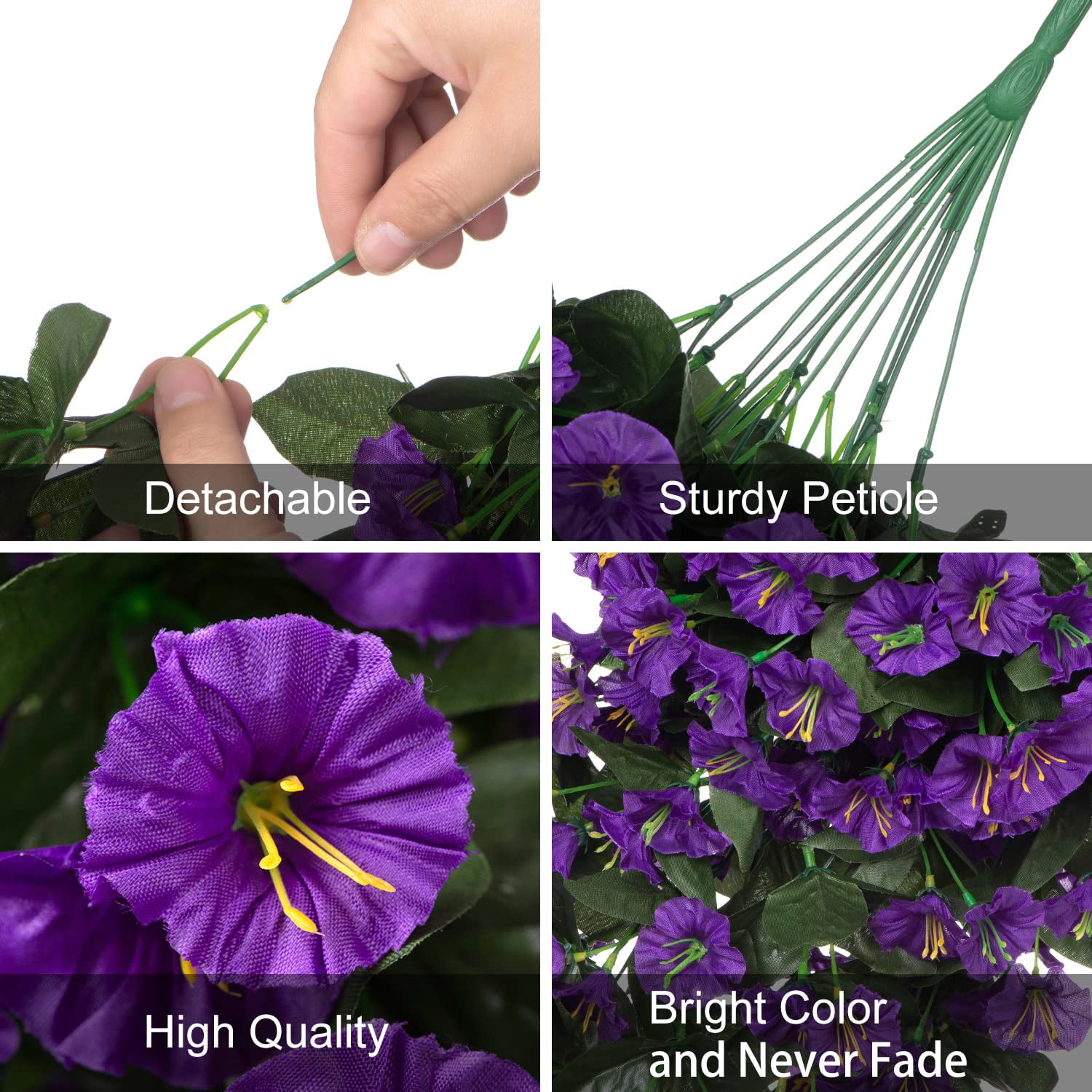 Artificial Fake Hanging Flowers Plants,2PCS Faux Silk Morning Glory Trailing Vines for Outdoor Decoration