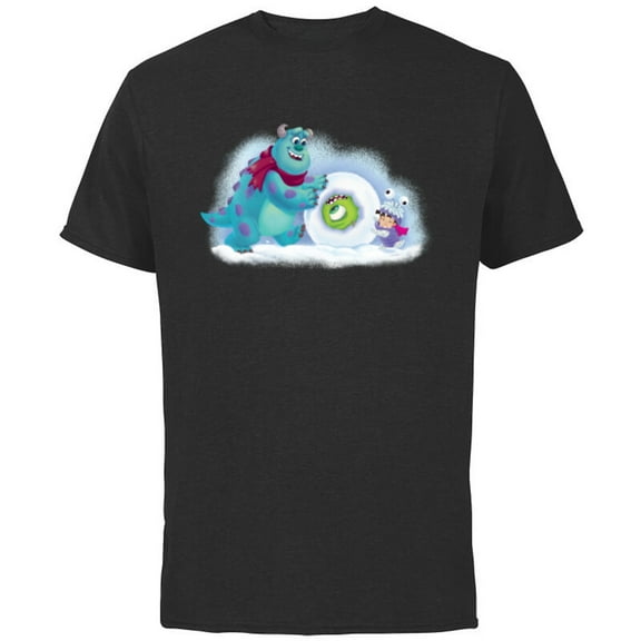 PIXAR Monsters Inc. Mike, Sully & Boo Holiday Snowball - Short Sleeve Cotton T-Shirt for Adults - Customized-Black
