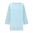 thumbnail image 3 of LYEAA Lace Tops for Women 3/4 Sleeve Crew Neck Solid Color Loose T-Shirts Casual Dressy Comfort Fashion Pullover Blue L, 3 of 5