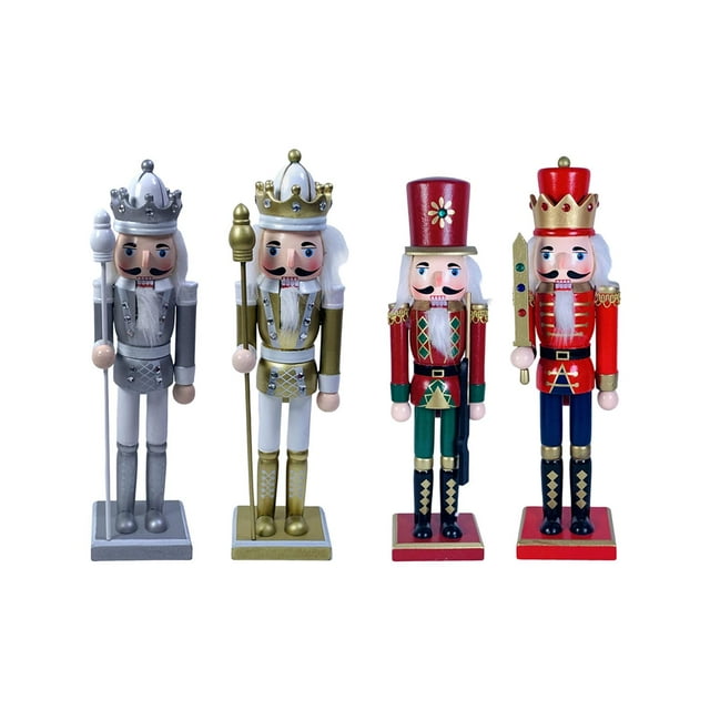 4 figuras de Cascanueces, soldados, muñecos navideños, decoración multicolor para fiestas. Estilo V