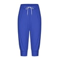 thumbnail image 6 of Women's Casual Elastic Tie Waist Loose Long Pants with Pocket Capris | Aestivo,Blue L, 6 of 8