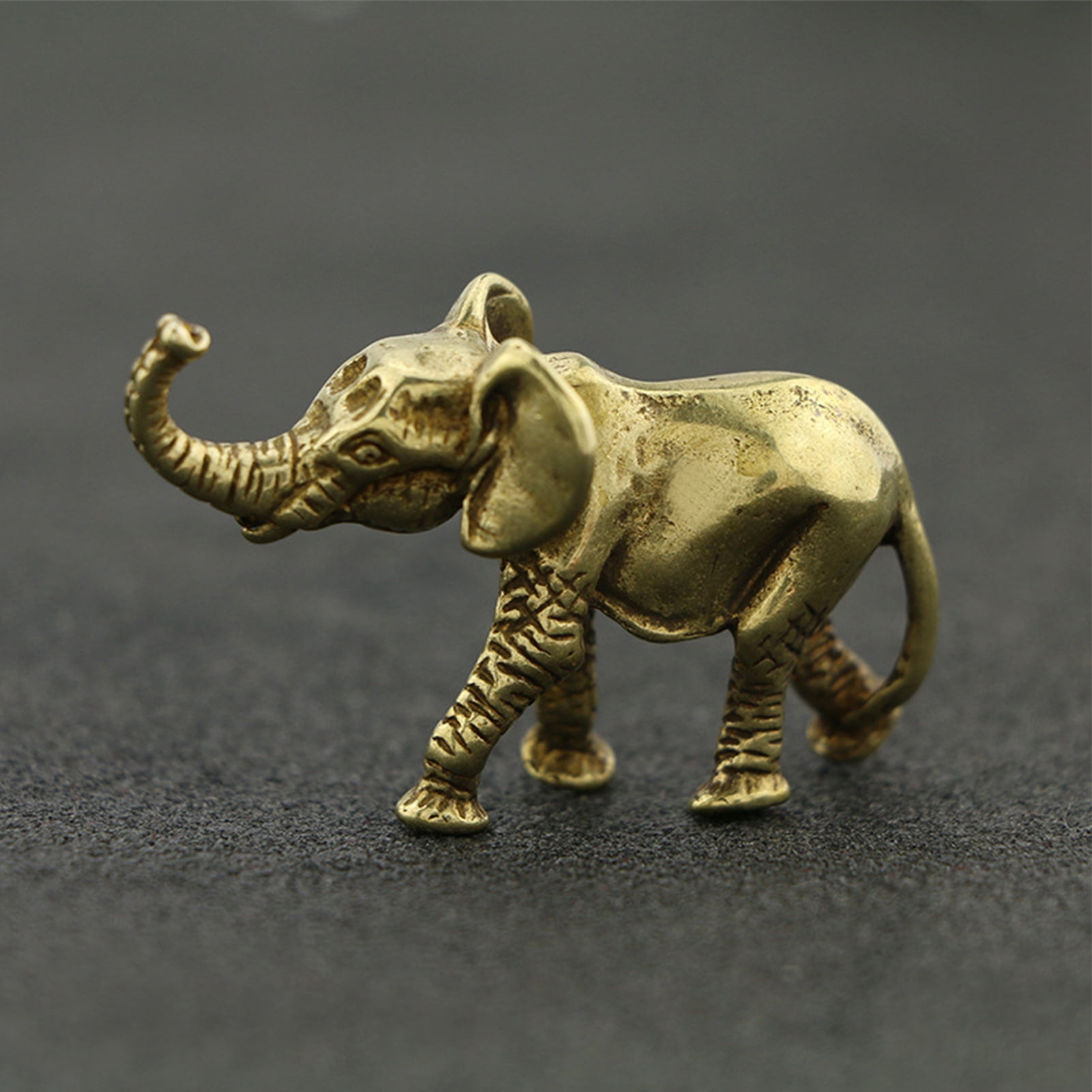 Baby Kid Elephant Figurine Miniature Ornament Lucky Sacred Animal Brass Gold 