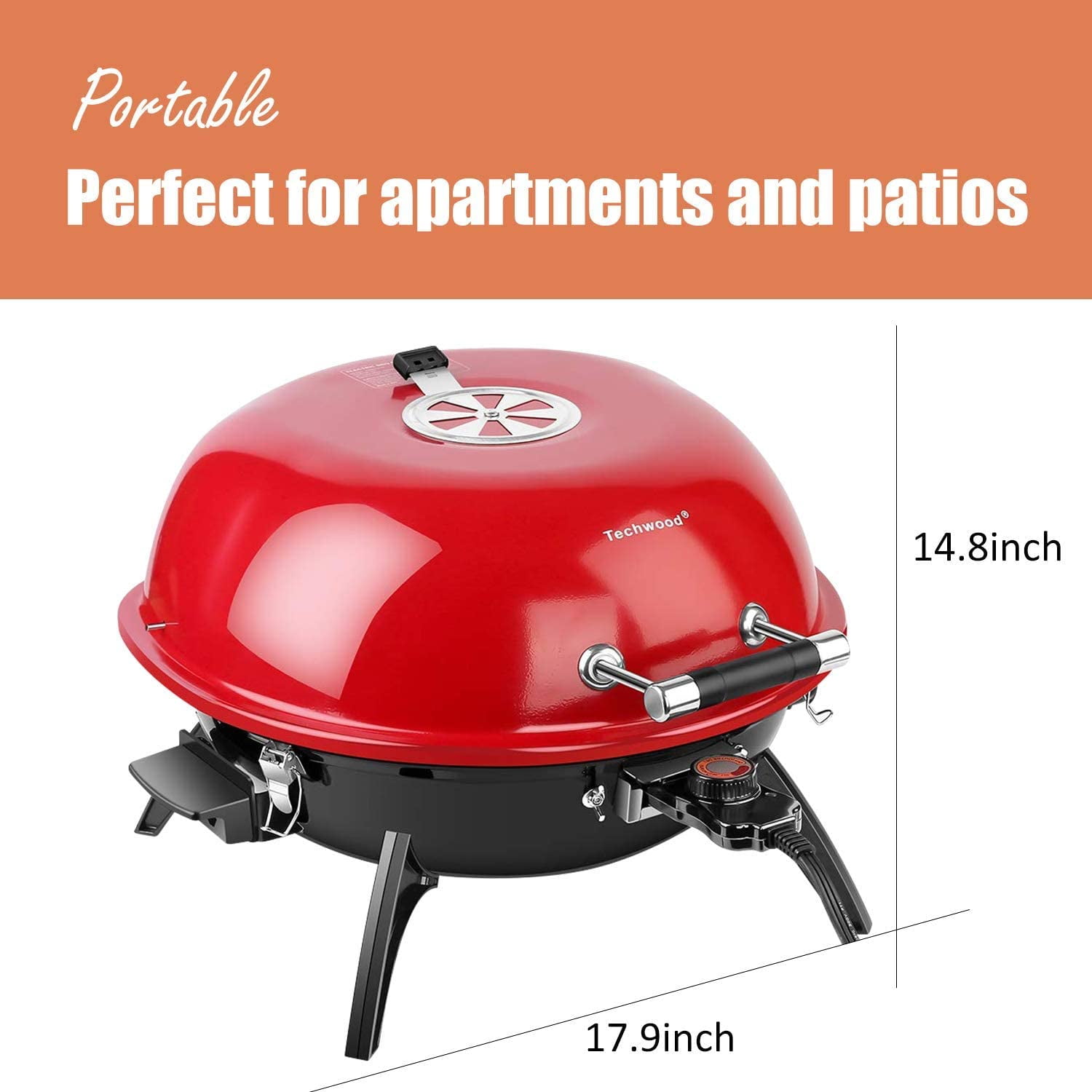 Red Portable Removable Stand Grill Double Layer Design Electric Outdoor BBQ Grill Techwood 15-Serving Indoor/Outdoor Electric Grill for Indoor & Outdoor Use 1600W 