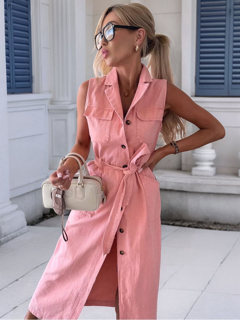 strapless open back dress Washed Blush Pink Button Front Strapless Denim Mini Dress main image 0