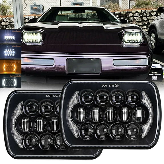 2PCS For Jeep Cherokee XJ 1984-2001 Wrangler YJ 1986-1995 5x7" 7x6 Led Headlight Halo