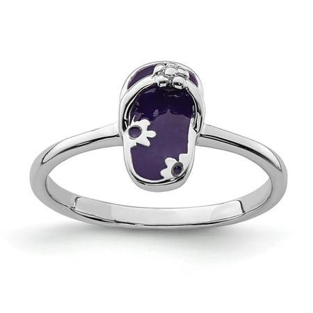 Flip Ring - Sterling Silver Rhodium-plated Childs Enameled Purple Flip Flop Ring - Ring Size: 3 to 4