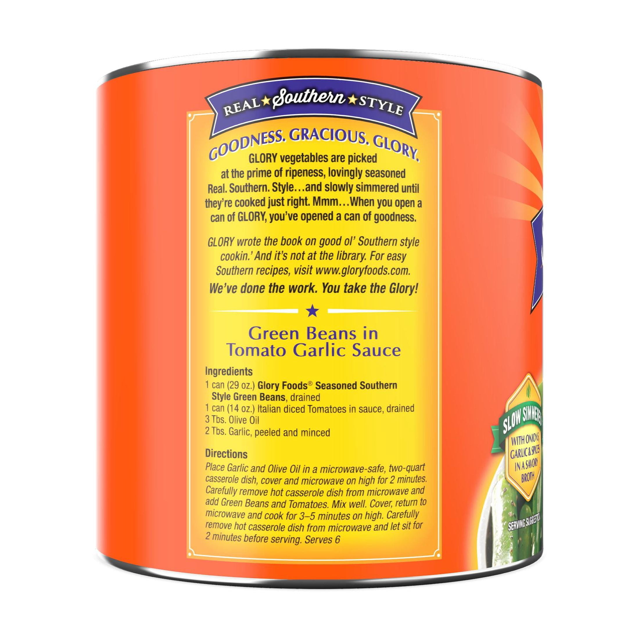 (4 pack) Glory Foods Seasoned Southern Style Green Beans, 29 oz., Can