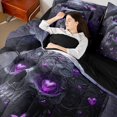 thumbnail image 5 of Erosebridal Gothic Skull Twin Bedding, Butterfly Rose Bedding Comforter Set, Gray Purple, Black Reversible, 7-Piece, 5 of 6