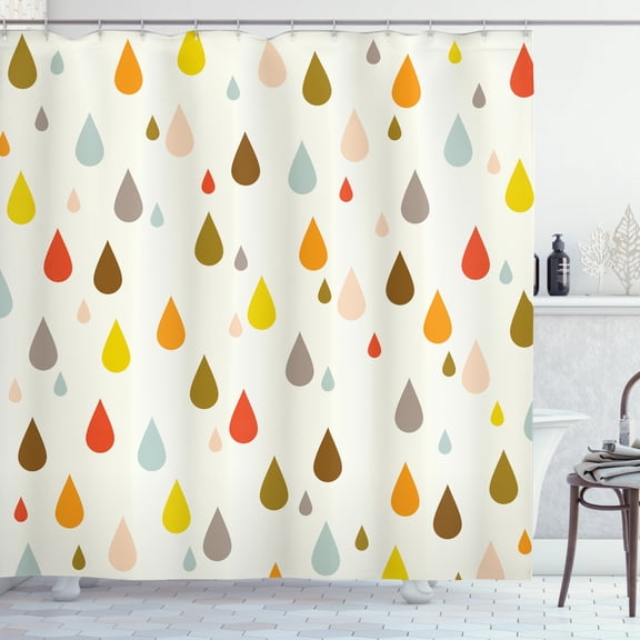 Ambesonne Colorful Shower Curtain, Retro Water Drops Rain, 69"Wx70"L, Multicolor