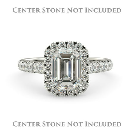 Emerald Semi Mount Ring - Emerald Halo Engagement Ring Semi Mount Round Diamond Pave Unique 18k White Gold