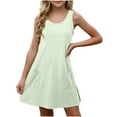 thumbnail image 1 of Tranfacy Robe d'Été pour Filles, Robe Sans Manches pour Tout-Petites Filles, Robe Mignonne Unie Extensible à Bretelles pour Tout-Petits avec Poches, Robe Trapèze, 1 of 4