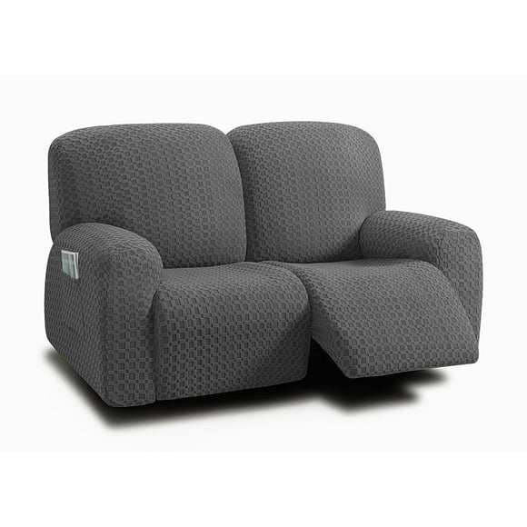 ULTICOR Reclining Loveseat Slipcover, 48" - 65" L, 6-Piece Jacquared Stretch Loveseat Reclining Sofa Covers, 2 seat Loveseat Recliner Cover, Thick, Soft, Washable (Style 2) (Dark