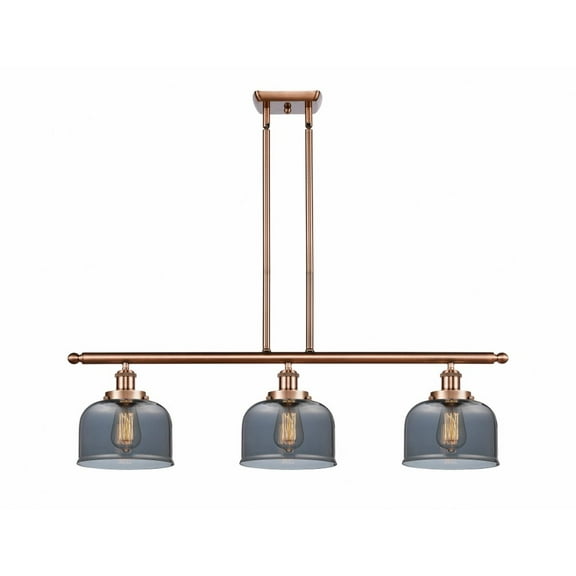 916-3I-AC-G73 Innovations Lighting Bell - 3 Light Stem Hung Island In Industrial Style-11 Inches Tall and 36 Inches Wide-Antique Copper Finish-Light
