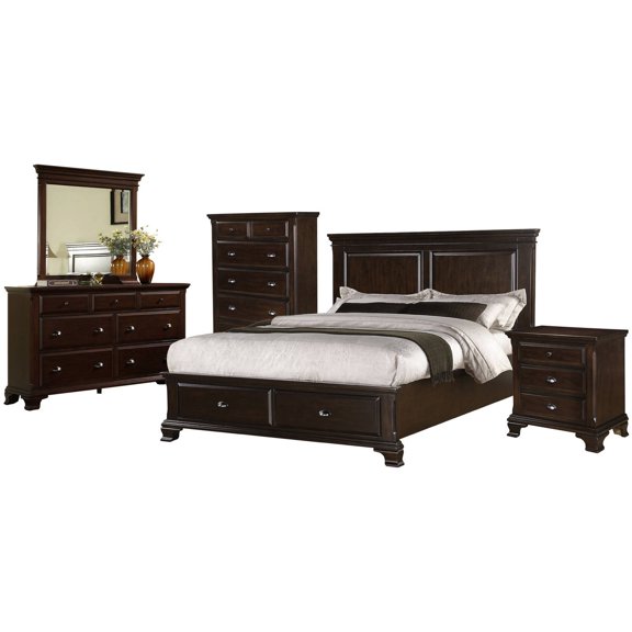 Picket House Furnishings Brinley Cherry Bedroom Set with Storage Bed, Queen, 5 Piece Set