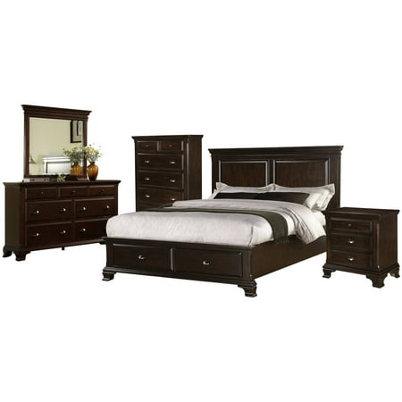 picket house furnishings brinley cherry bedroom set with storage bed,  queen, 5 piece set