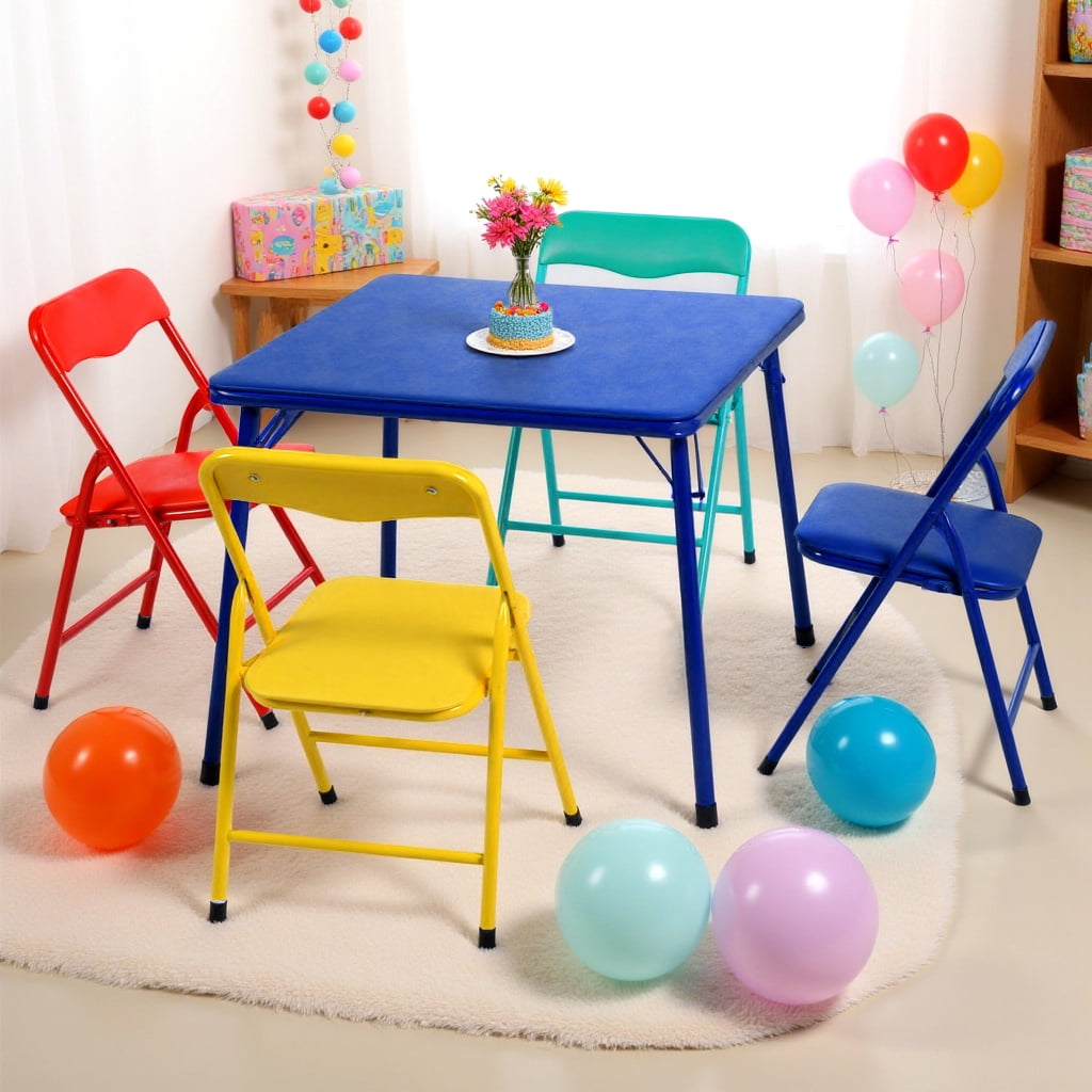 Homy Casa 5-Piece Kids Table and Chairs Set, Folding Activity Table, Toddler Preschool Furniture