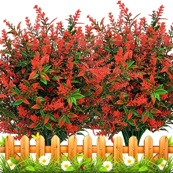 10 Bundles Artificial Lavender Flowers Outdoor Fake Plants Faux Plastic UV Resistant Flowers for Home Garden Porch Window Box and Cemetary Grave Decorations (10, Blue)