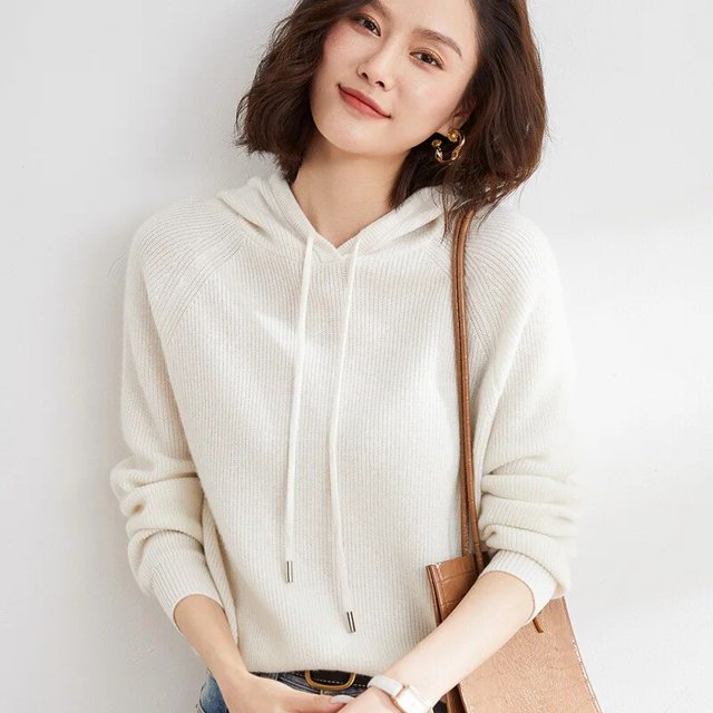 Chandail à Capuchon en Tricot pour l'Automne et l'Hiver pour Femmes, Coupe Ample, Manches Longues, Mode, Chandail à Capuchon, Chandail Uni, Haut Décontracté et Élégant