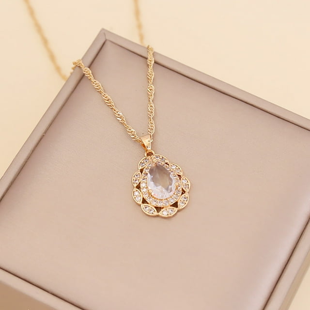 Collar para mujer, joyería para mujer, collar de diamantes de moda para mujer, colgante de cadena de clavícula con gotas de agua de cristal, anillo de joyería