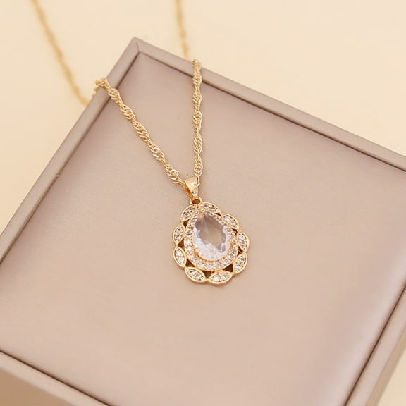 Wioihee Ladies' jewelry 14k Gold Plated Crystal Water Drop Pendant Chain Necklace Gold Pendant Necklace for Women Fashion Jewelry for Women
