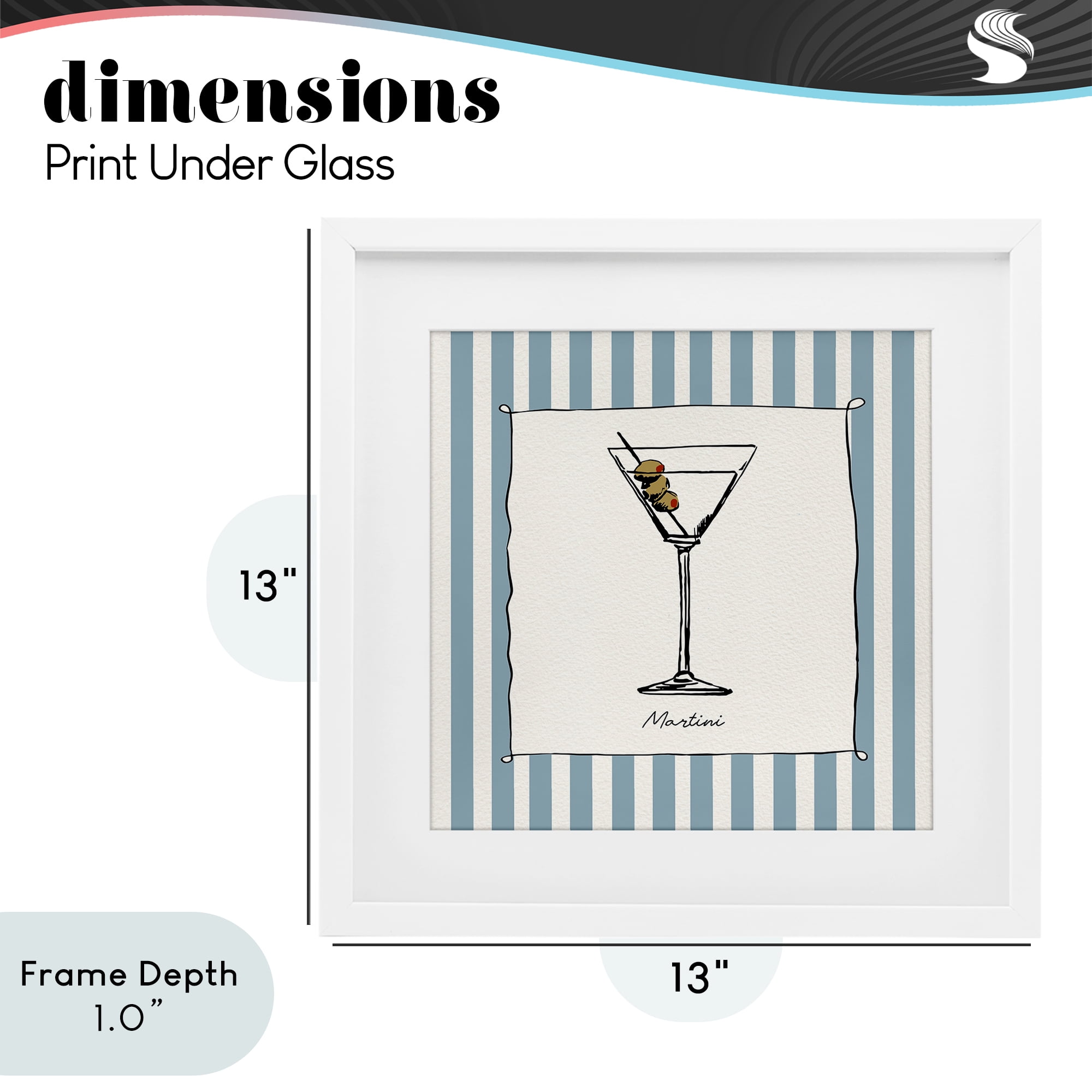 Stupell Industries Martini Summer Stripes White Framed Print Under Glass, design by Susan Jill