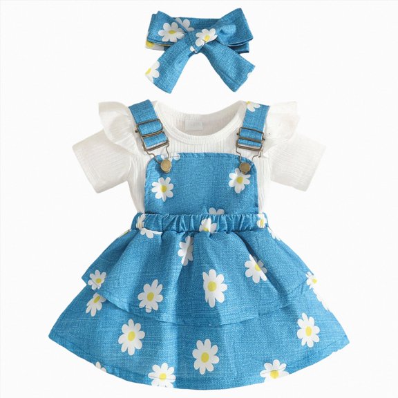 Splozh Preemie Baby Girl Clothing 3 6 9 12 18 Months Baby Girl Summer Clothes Cute Skirt Outfits Romper Overall Dress Outfit,Sky Blue,9-12 Months