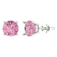 thumbnail image 2 of 4 Ct Round Cut Studs Pink Crystal 14K White Solid Gold Everyday Dainty Earrings Push Back, 2 of 7