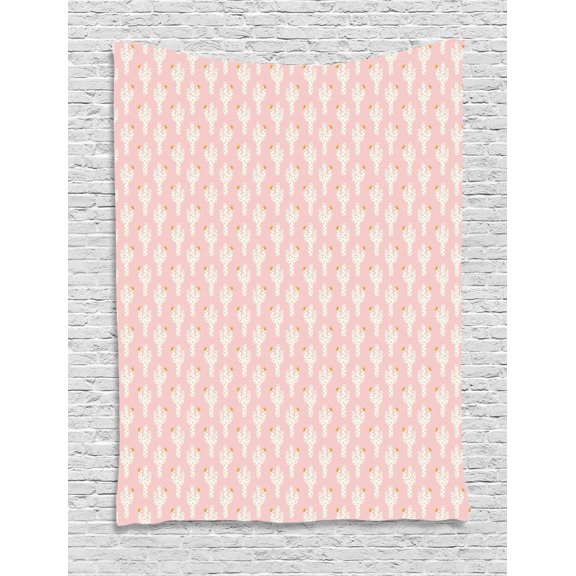 Cactus Print Tapestry, Hand Drawn Print of Exotic Elements Ornamental Flora Botany, Wall Hanging for Bedroom Living Room Dorm Decor, 40W X 60L Inches, Blush Ivory and Sand Brown, by Ambesonne