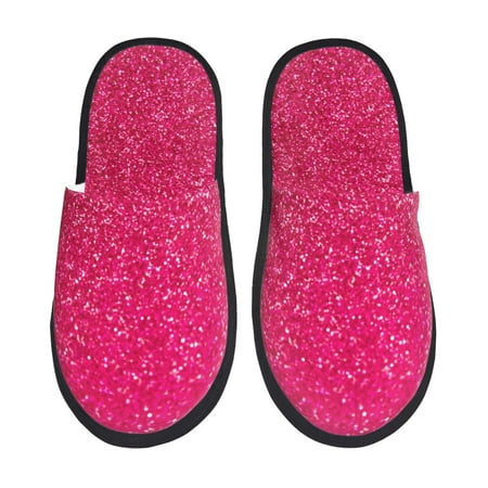 Balery Rose Red Glitter Slient Indoor Furry Fleece Comfort House Shoes Soft Non-Slip Home Shoes Cotton slippers House Slippers-- Large
