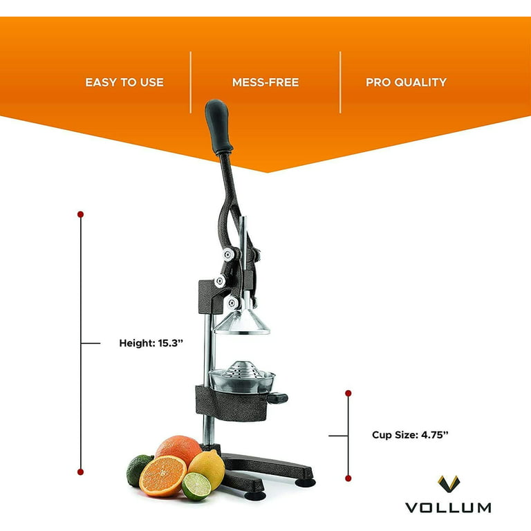 Vollum Manual Fruit Juicer - Commercial Grade, Stainless Steel and Cast  Iron - Non-skid Suction Cup Base - 15.3 - Red