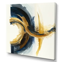 Designart Blue And Gold Swirl Abstract III Canvas Wall Art