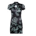 thumbnail image 1 of ZAXARRA Femmes Cheongsam Dragon Imprimé Stand Col Courte Fente Cheong-Sam Jupe, 1 of 8