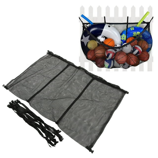Bolsa De Almacenamiento De Juguetes Para Piscina, Resistente Al Desgarro, Práctica Red De Almacenamiento Colgante De Gran Capacidad, Negra, Resistente Para Garaje, Baloncesto,