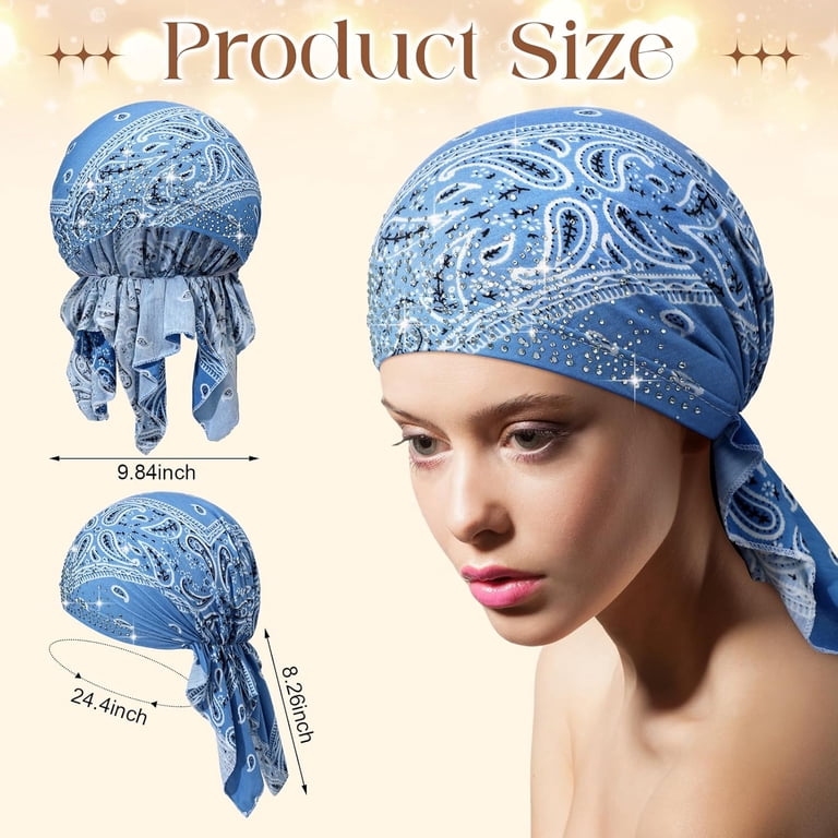 6 Packs tie dye Rhinestone Head Scarf Stretchy Head Wrap Bandana Beanie Pr… Geyoga 6 Packs Rhinestone Head Scarf Stretchy Head Wrap  main image 2