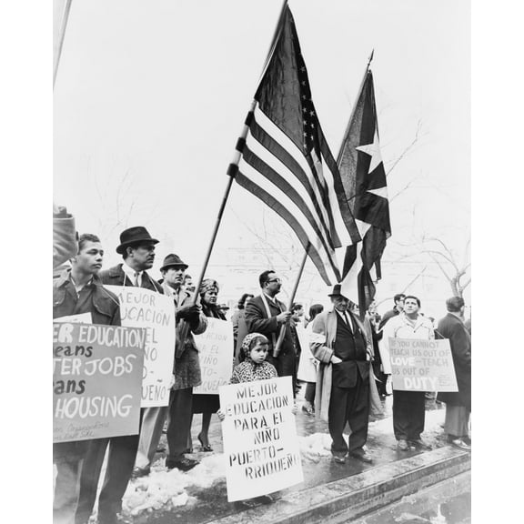 Print: Puerto Ricans Demonstrate For Civil Rights At City Hall, New York