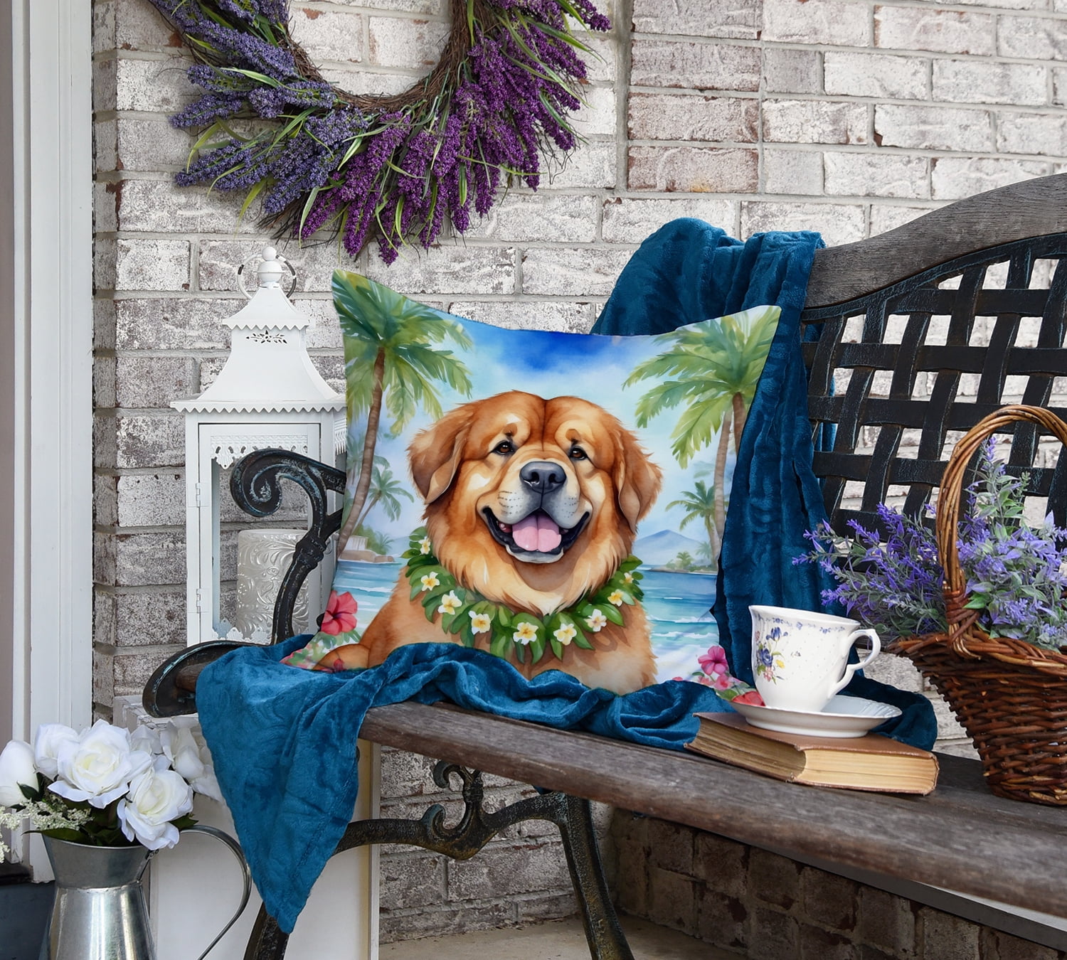 Tibetan Mastiff Luau Throw Pillow 18 in x 18 in